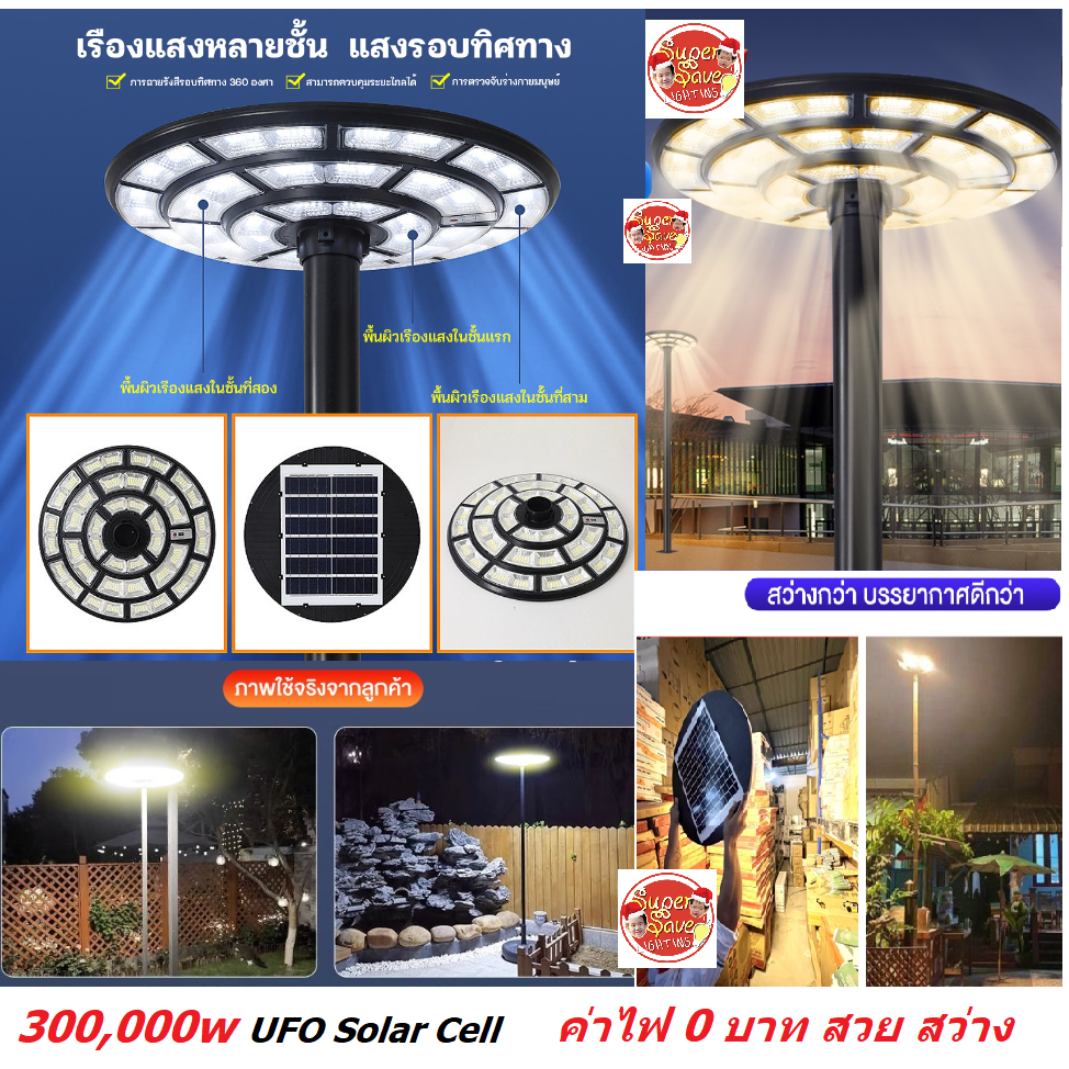 ดีสุดรุ่นใหม่!!ไฟถนน JD Super UFO 100000w  หรี่แสงได้ ใหม่ สว่างสุด ไฟ360° IP68 ขาว วอม โซลาเซลล งานแท้!!