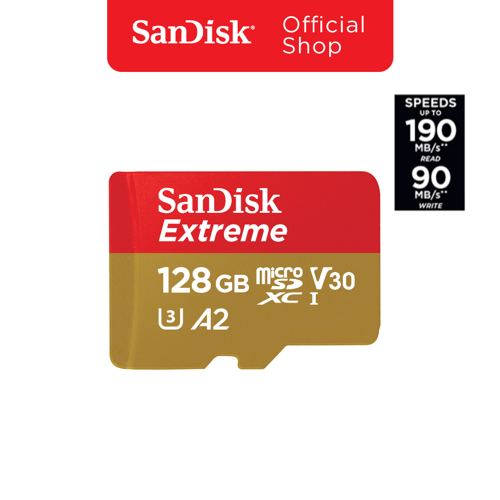 SanDisk EXTREME micro SDXC UHS I A2 128GB SDSQXAA 128G GN6MN reads 190MB s writes 90MB s Shopee Thailand