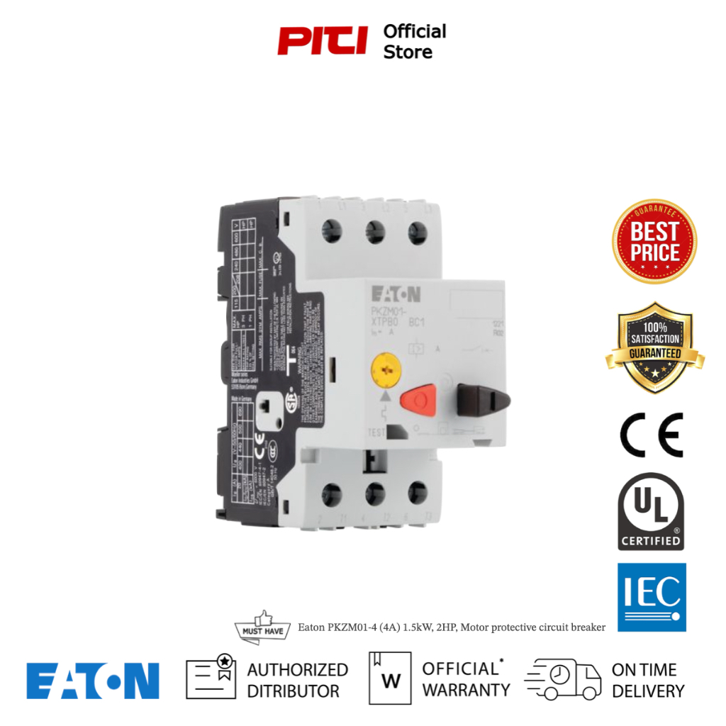Eaton PKZM01-4 แบบปุ่มกด (4A) 1.5kW, 2HP, Motor protective circuit