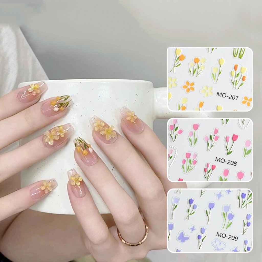 สติกเกอร์ติดเล็บ3D ลายดอกทิวลิป 3 สี | Shopee Thailand