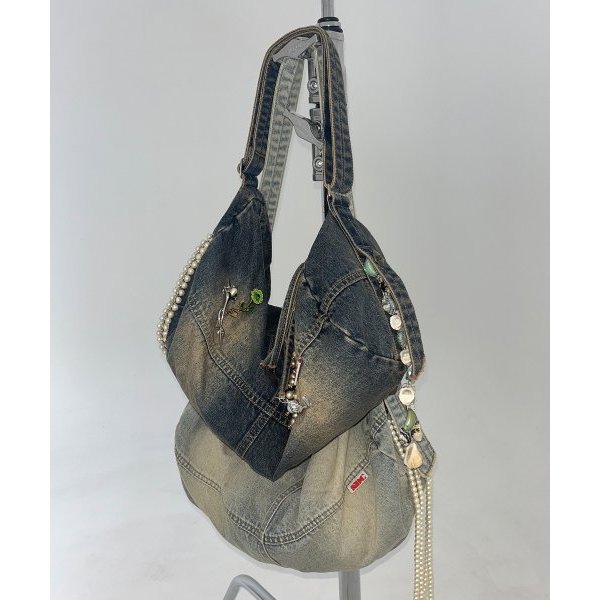 Vintage Denim Colorblocking Washed Canvas Bag main image 1