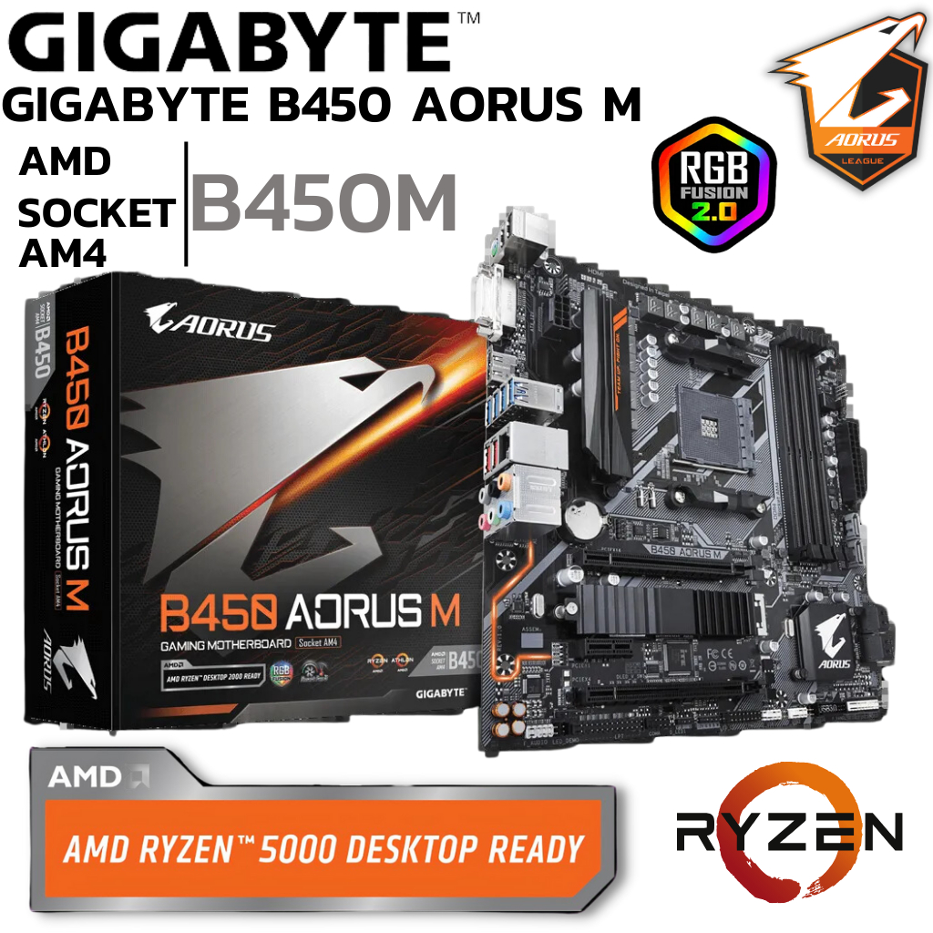 MAINBOARD (เมนบอร์ด) AM4 GIGABYTE B450 AORUS M DDR4 Support 5000 Series ...