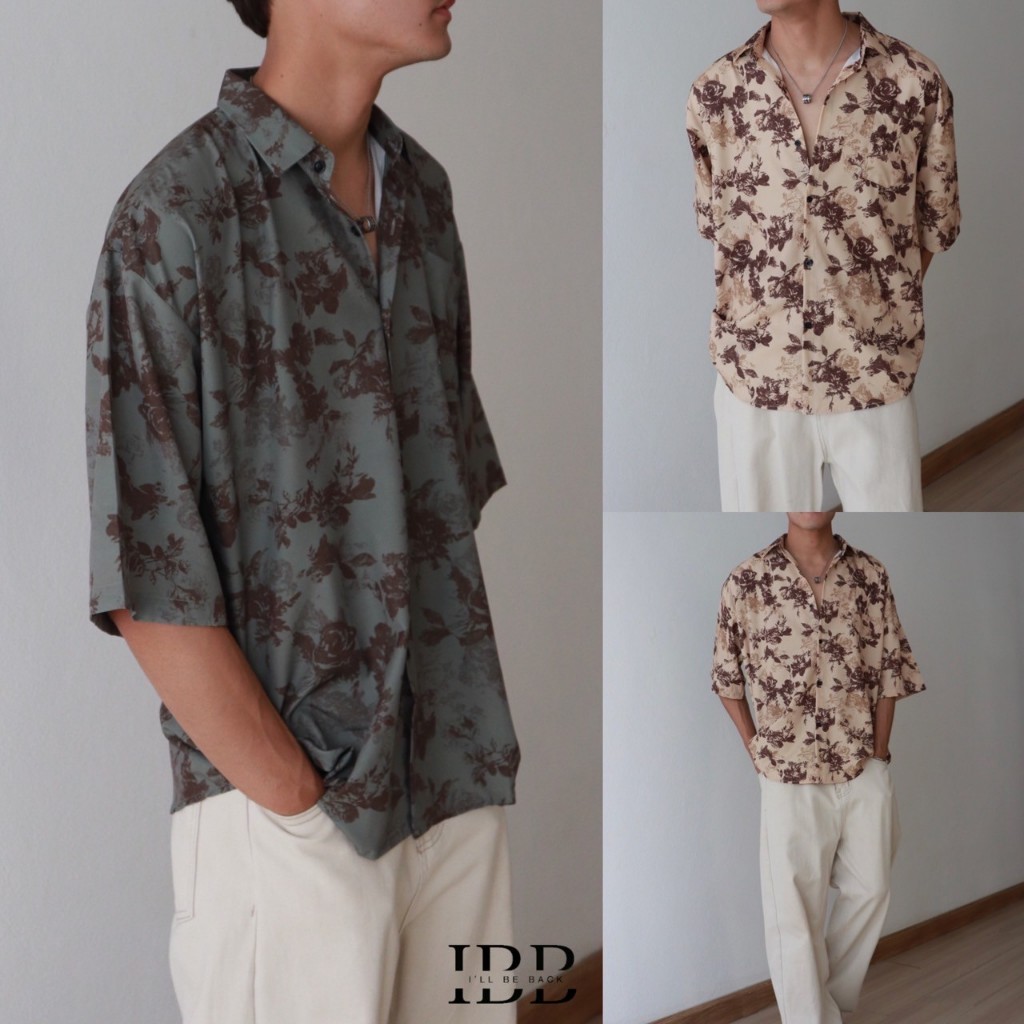 IBB ROSE SHIRTS เสื้อเชิ้ตแขนสั้นพิมพ์ลายดอกกุหลาบสไตล์วินเทจ | Shopee ...