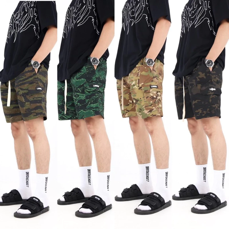 LOOKER - CAMO SHORTS  กางเกงคาร์โก้ขาสั้น กางเกงขาสั้น คาร์โก้ ลายทหาร ลายพราง สีน้ำตาลอ่อน สีเขียวเข้ม สีเขียวอ่อน สีทหาร