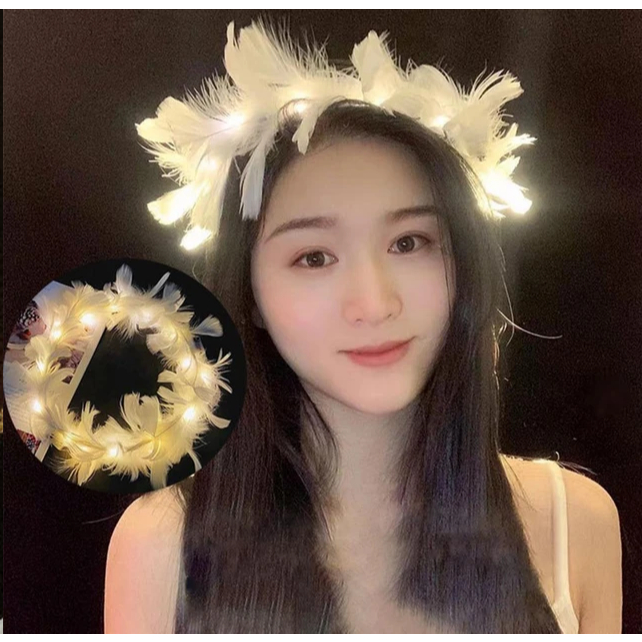 มงกุฎขนนก มีไฟ พรอพนางฟ้า Feather Crown with Light / Angel Crown Wreath ...