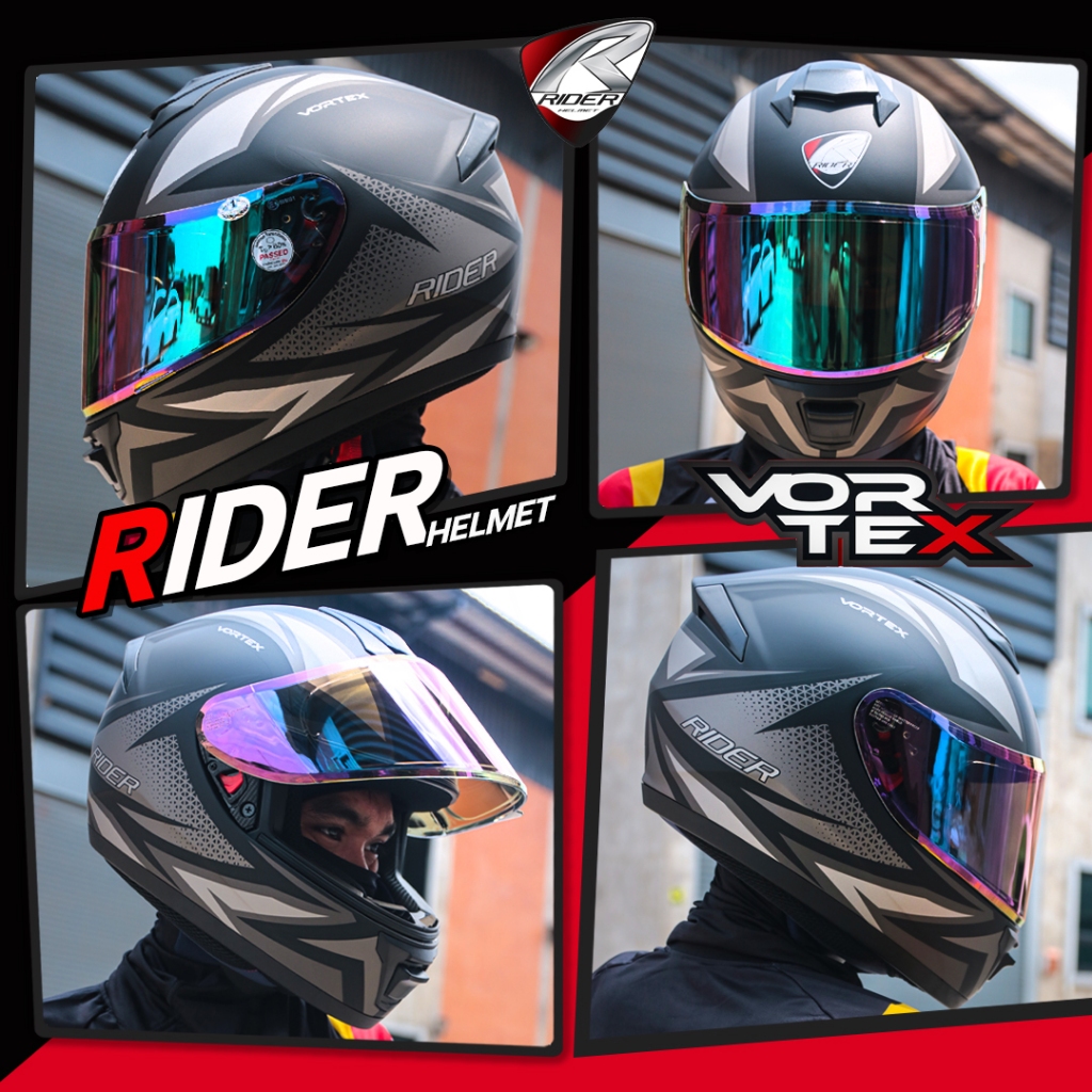 *New* หมวกกันน็อค RIDER รุ่น VORTEX ชิลด์หน้าสีปรอทฉาบบาง ชุดนวมถอดซัก ...