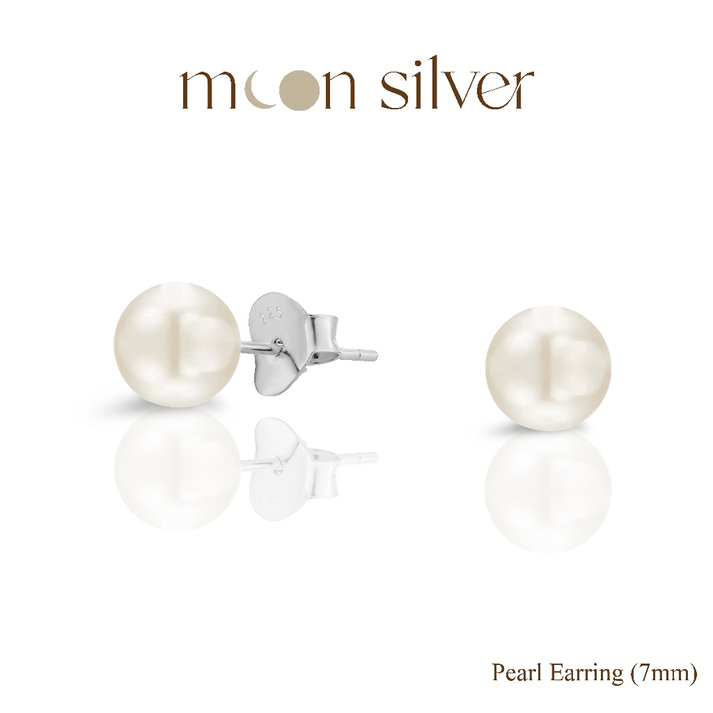 Moonsilver ต่างหูมุกน้ำจืด เงินแท้ 925 Size 3 – 8 mm ต่างหูเงินแท้ ไม่ลอก สำหรับคนแพ้ง่าย
