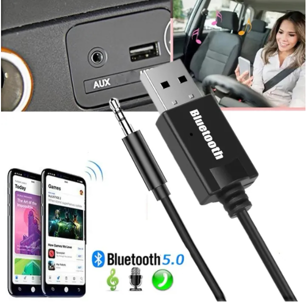 ตัวรับสัญญาณบลูทู ธ USB In-Line มินิแจ็คตัวรับสัญญาณเสียง 3.5 มม. อะแดป ...