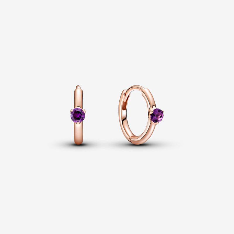 Pandora [Purple Solitaire Huggie Hoop Earrings-Rose Gold Plated] ของแท้ ...