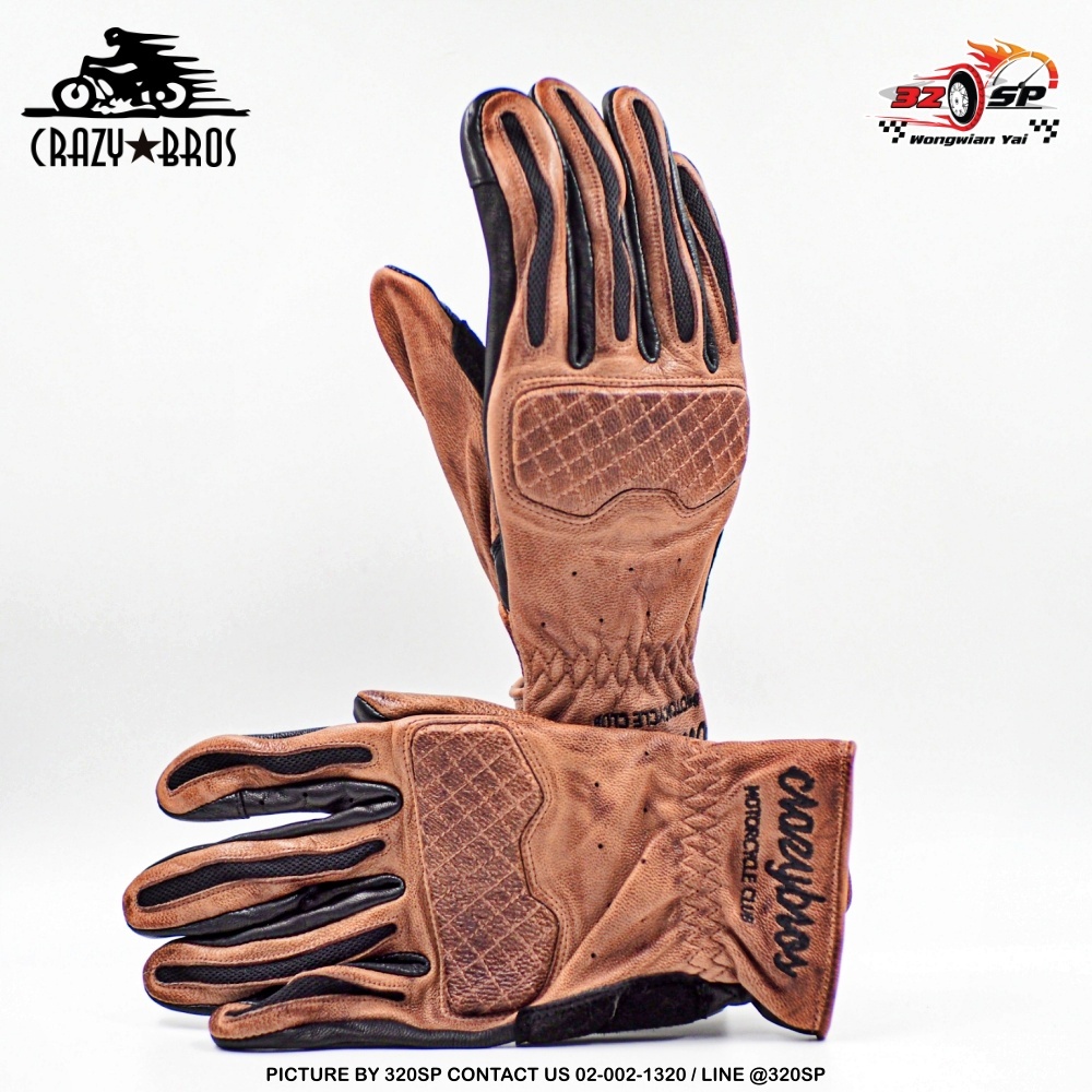 ถุงมือขับขี่มอเตอร์ไซค์ CRAZY BROS CZ-609 ใส่สบาย หนังแท้!! 320SP.วง ...