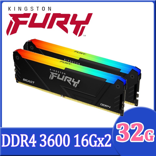 32GB (16GBX2) RAM DDR4(3600) KINGSTON FURY BEAST RGB