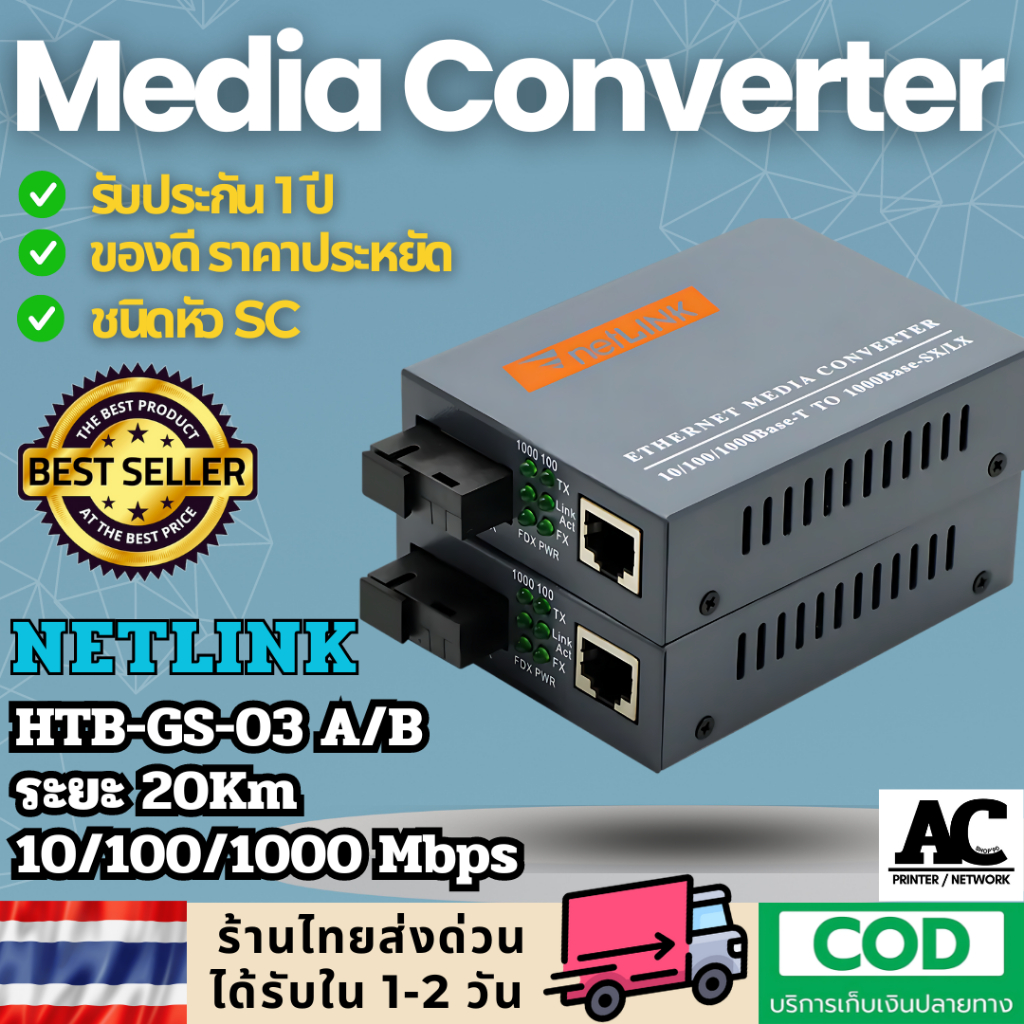 Media Converter 10/100/1000Mbps Netlink HTB-GS-03 HTB-3100 A/B (คู่ ...