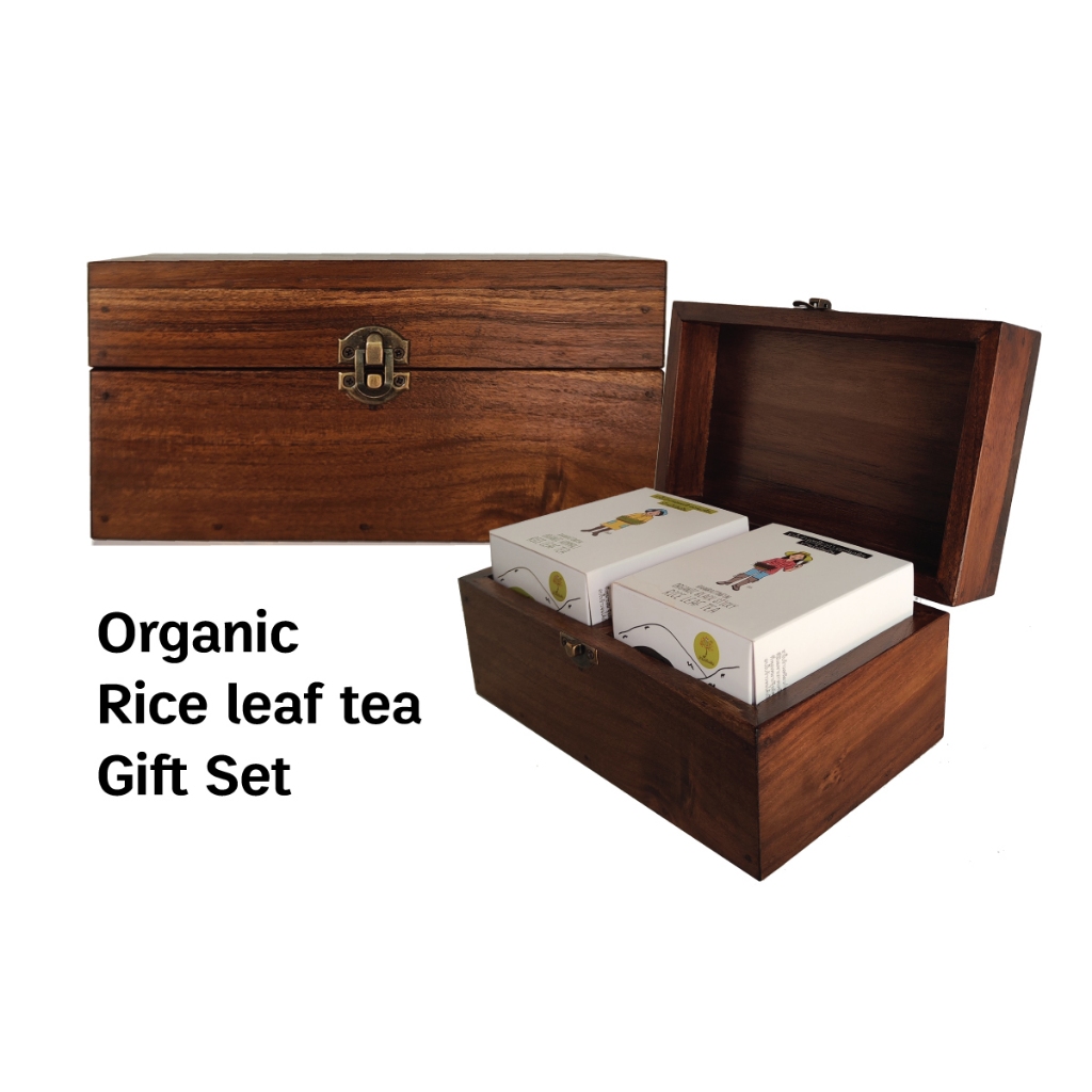 กล่องของขวัญไม้สัก ชาใบข้าวออร์แกนิค Organic Rice Leaf Tea Teak box ...