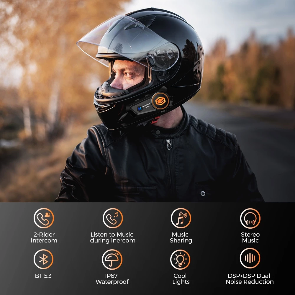 GEARELEC C2 Pro หูฟังบลูทูธติดหมวก BT5.3 กันน้ำIPX7 อินเตอร์คอม ลดเสียงรบกวนอัจฉริยะ แฮนด์ฟรี แบ่งปันเพลง Helmet Heasets