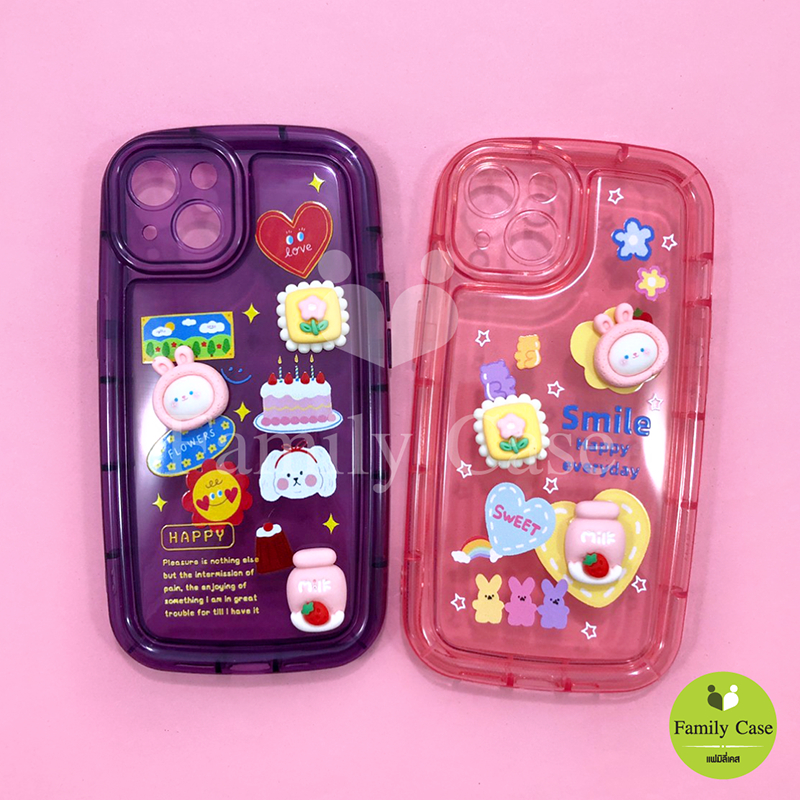 เคส-ไอโฟน-realme-เคสมือถือนิ่มใสขอบหนา-พิมพ์ลายการ์ตูนติดอะไหล่น่ารัก-หมี-น้ำผึ้ง