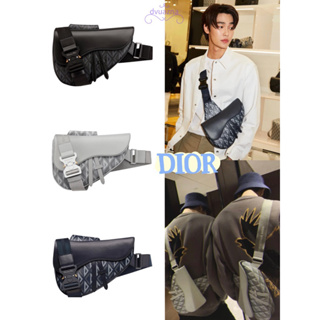 💯  แบรนด์ใหม่ 100% ของแท้ DIOR CD Diamond Series Saddle กระเป๋าสะพายไหล่เดี่ยว