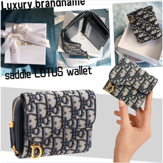 ดิออร์ Dior Saddle LOTUS กระเป๋าสตางค์/คลาสสิก/ กระเป๋าสตางค์สามพับ/unisex