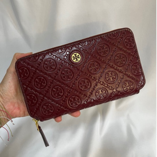 กระเป๋าสตางค์ งาน shop ซิปรอบใบยาว TORY BURCH T MONOGRAM LEATHER CONTINENTAL WALLET (79382)