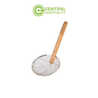 กระชอนตักของทอด ตาข่ายแบบหยาบ ด้ามจับไม้ Coarse Mesh Strainer 22.5x49.5 cm. - HL582