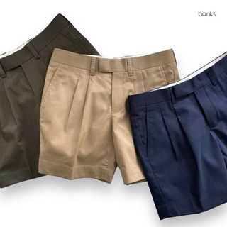 Bank’s new shorts in cotton  Color : khaki, navy blue and olive green กางเกงขาสั้น จีบหน้า สีกากี สีกรม สีเขียว