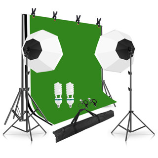 135W ไฟไลฟ์สด ไฟถ่ายรูป ไฟสตูดิโอ &amp; ฉากถ่ายรูป 2x2m ผ้าฉากหลัง 2x3m Green Screen 70cm Softbox Photography Lighting Kits