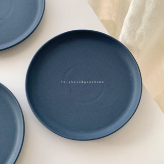 จานเซรามิคเคลือบด้าน สีน้ำเงินลายกระ ceramic plate | faryheyz