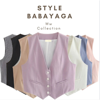 เสื้อกั๊กสูท เสื้อเบลเซอร์คอวีลึกแขนสั้นสีพื้นเรียบหรูแบรนด์รุ่น Ww Style_babayaga