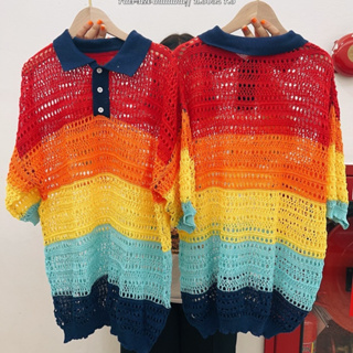 Rainbow Knit 🌈🫧🧸  เสื้อเชิตผ้าทอคอปกเรนโบว์สาวอวบ