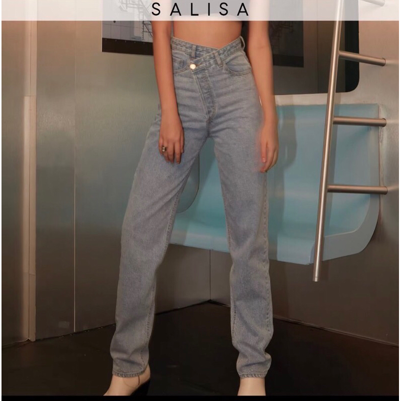jeans-overlap-high-waist-ร้านsalisa-size-m-ของแท้-ใหม่ห้อยป้าย