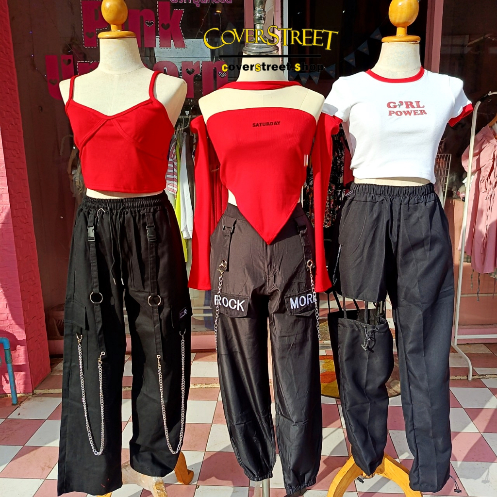 coverstreet-พร้อมส่งจากไทย-ชุดเต้นสีแดง-เสื้อครอป-กางเกงสตรีท-สำหรับสายเต้นcover-เต้นสตรีท-เต้นเกาหลี-เต้นblackpink