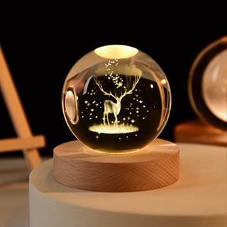เลเซอร์คริสตัลแกะสลัก 3D Ball 6ซม. (รวมฐานด้วย) Ball Miniature แบบจำลองของดาวเคราะห์แก้วทรงกลมเครื่องประดับรูป