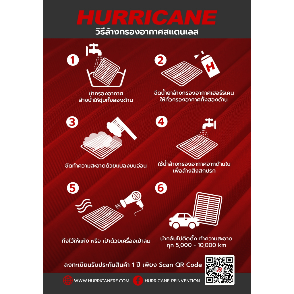 hurricane-กรองอากาศสแตนเลส-ผ้าแดง-hyundai-matrix-hs-0068