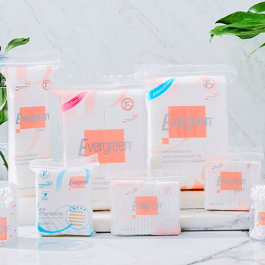 (แพ็ค 3ห่อ รีดขอบ) Evergreen Cotton Pad Pressed Edge 100pcs. เอเวอร์ ...