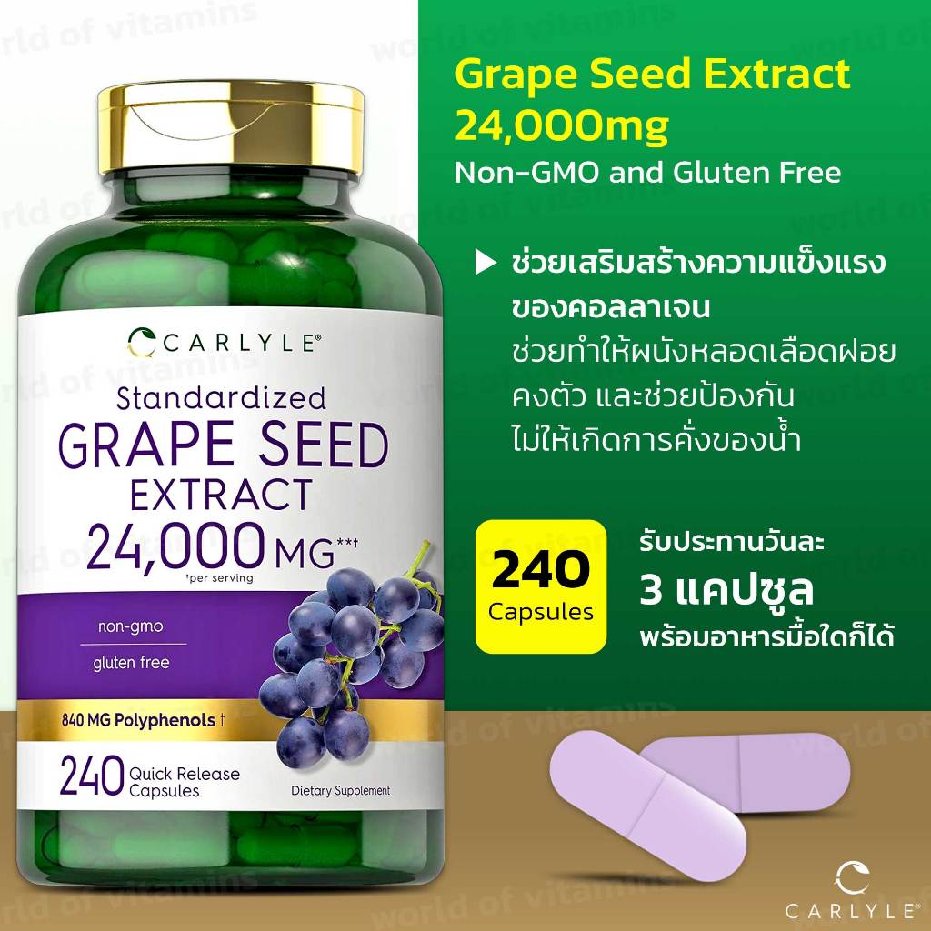 Carlyle Grape Seed Extract 24,000 mg Equivalent 240 Capsules Maximum