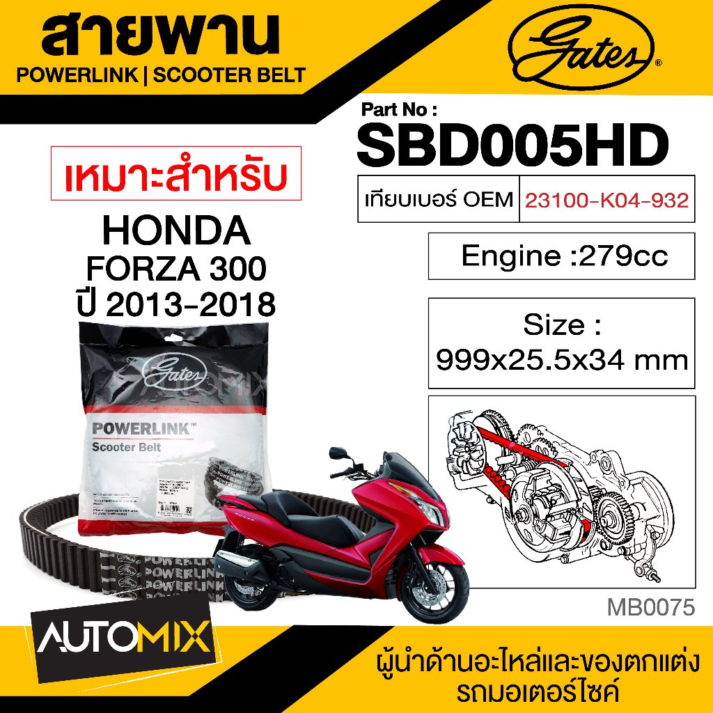 สายพาน-honda-forza-300-powerlink-scooter-belt-สายพานมอเตอร์ไซค์-อะไหล่มอไซค์-อะไหล่แต่ง-มอเตอร์ไซค์-mb0075