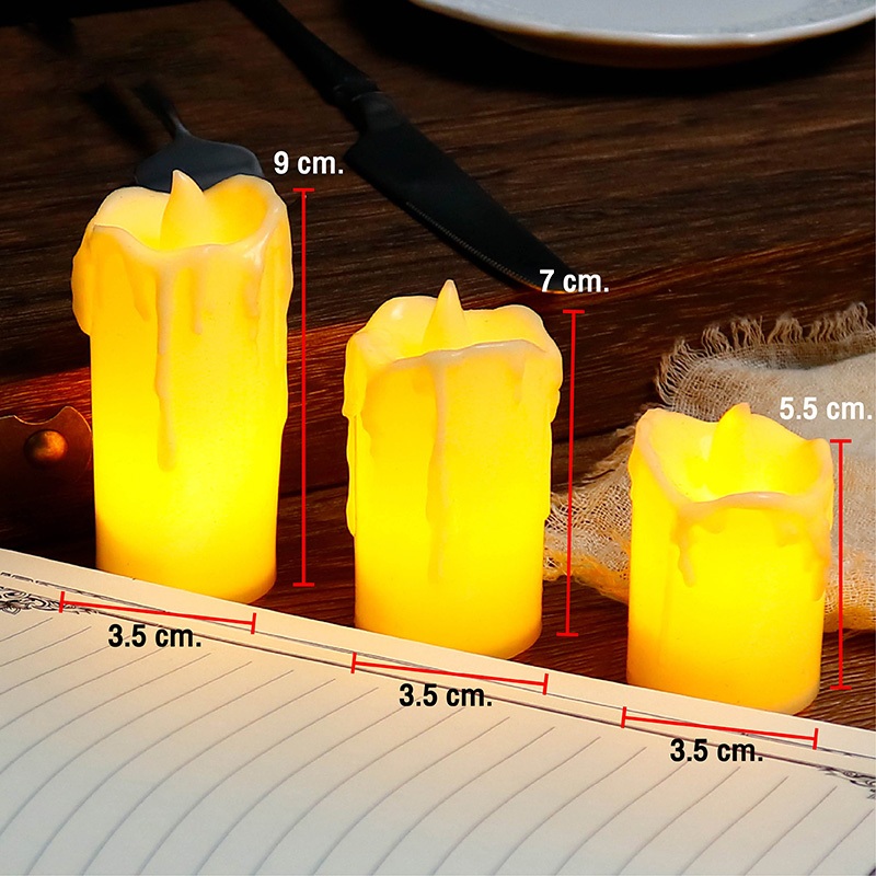 เทียน-led-เทียนใส่ถ่าน-เทียนปลอม-เทียนตกแต่ง-สร้างบรรยากาศ-เทียนอิเล็กทรอนิกส์-แสงสีวอร์มไวท์-เปลวไฟพลิ้วไหวสะเหมือนจริง