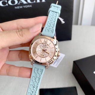 (ผ่อน0%) นาฬิกา Coach BOYFRIEND WOMENS WATCH หน้สปัดหลม 34MM 14503979  สายซิลิโคนสีฟ้ารุ่นใหม่ ปั๊มลายโลโก้   สายสีฟ้า