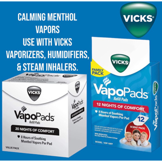 นำเข้า🇺🇸 แผ่น refill สำหรับใส่เครื่อง Vicks กลิ่น Soothing Menthol VapoPads, 12/20 Pack แผ่น