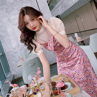 ۞♕☊สลิงกระโปรงยาว 2020 ฤดูร้อนผู้หญิงใหม่เอวสูงเดรสชีฟองแขนกุดกระโปรงทรงเอ + เสื้อสูท11