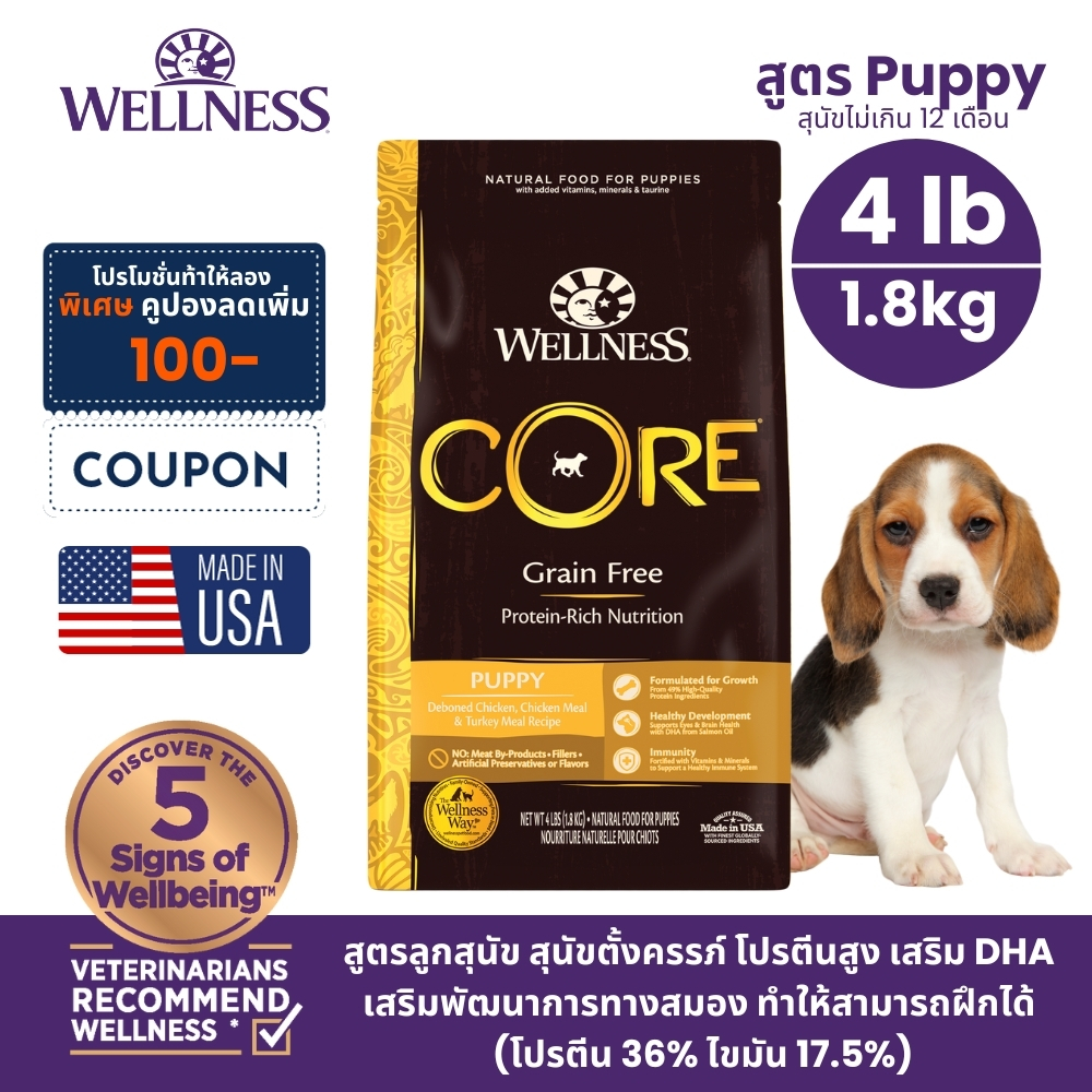 (คูปองส่วนลด 100.)Wellness Core Puppy อาหารสุนัข เกรดพรีเมี่ยม สำหรับ
