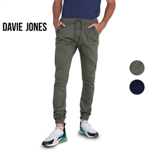 DAVIE JONES กางเกงจ็อกเกอร์ เอวยางยืด ขาจั๊ม สีเขียว สีกรม Drawstring Joggers GP0015GR NV