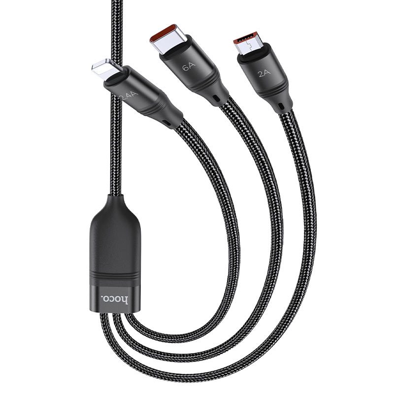 HOCO U104 สายชาร์จ 3 หัว ชาร์จเร็ว จ่ายไฟ 66W สำหรับ Type-C + iOS ...