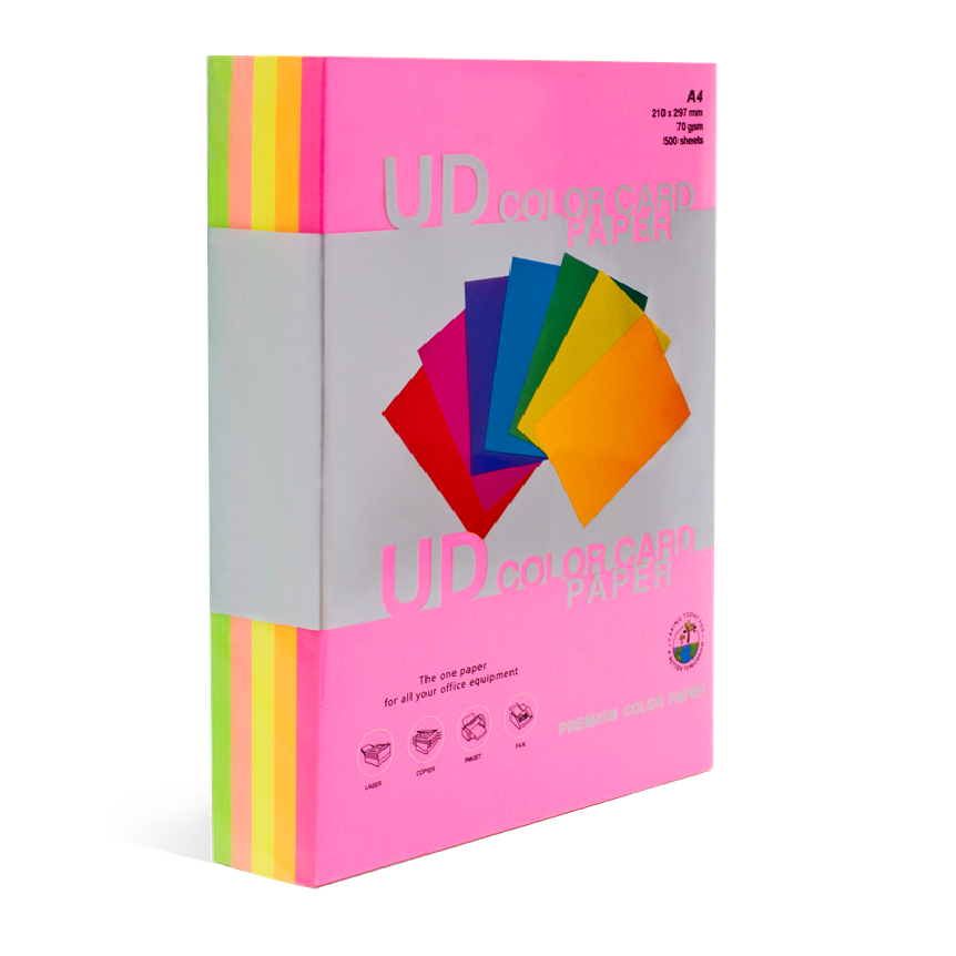 UD Color Card Paper Fluo กระดาษสี 2 หน้า 70แกรม A4 สีนีออน 500 แผ่น คละ ...