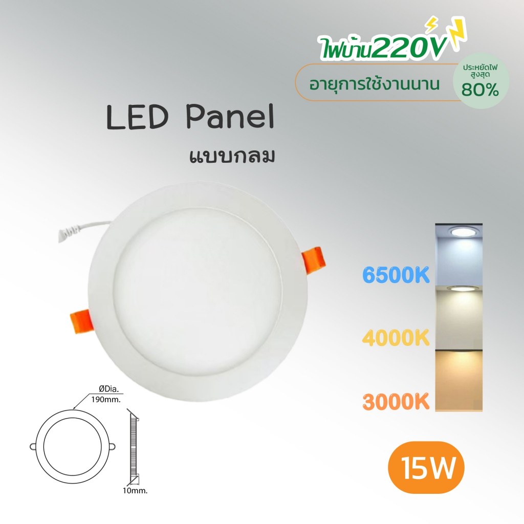 Panel light ดาวไลท์พาแนล แบบฝังฝ้า แสง ขาว/วอร์ม/ครูไวท์ เลือกไดเ มีทรง ...