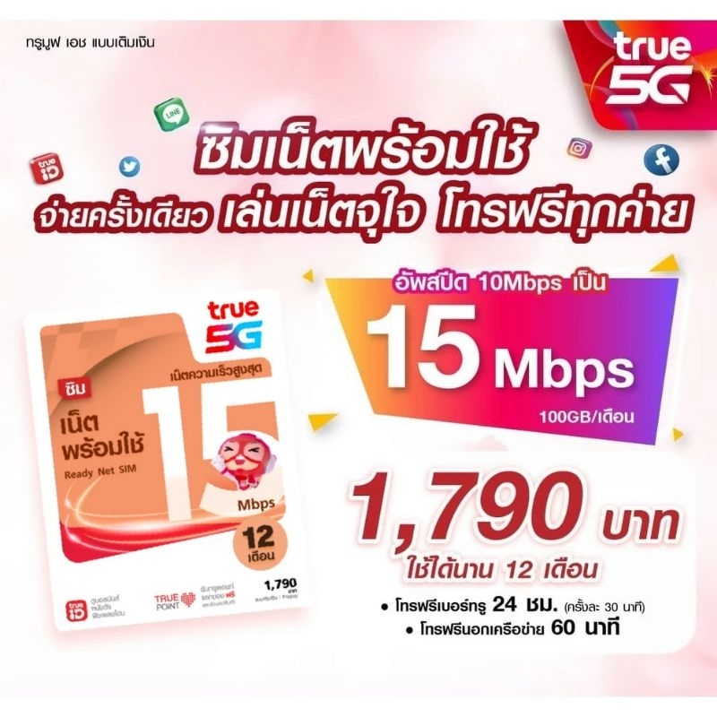 TrueMove H ซิมเน็ตพร้อมใช้ 15Mbps นาน 12 เดือน | Shopee Thailand