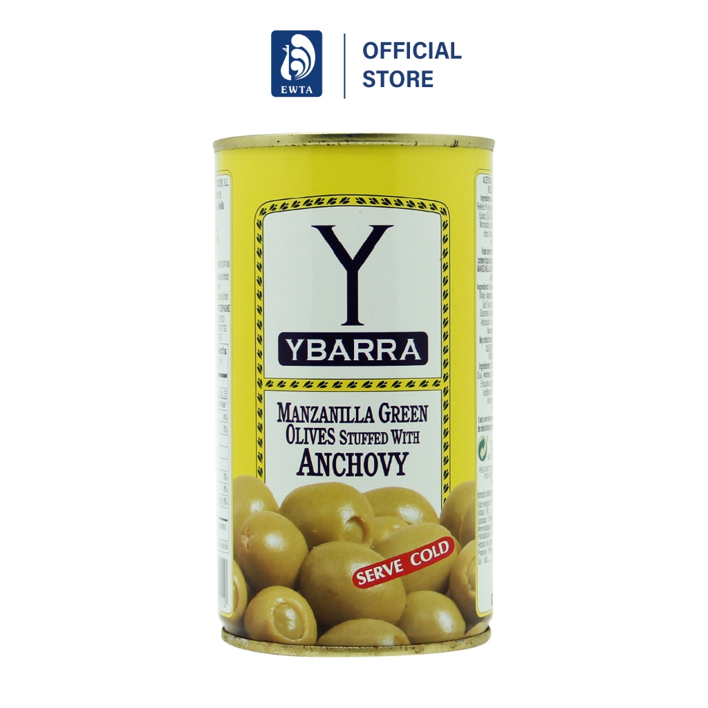 YBARRA Green Olives Stuffed wih Anchovies 350 g. มะกอกเขียวสอดไส้แอง