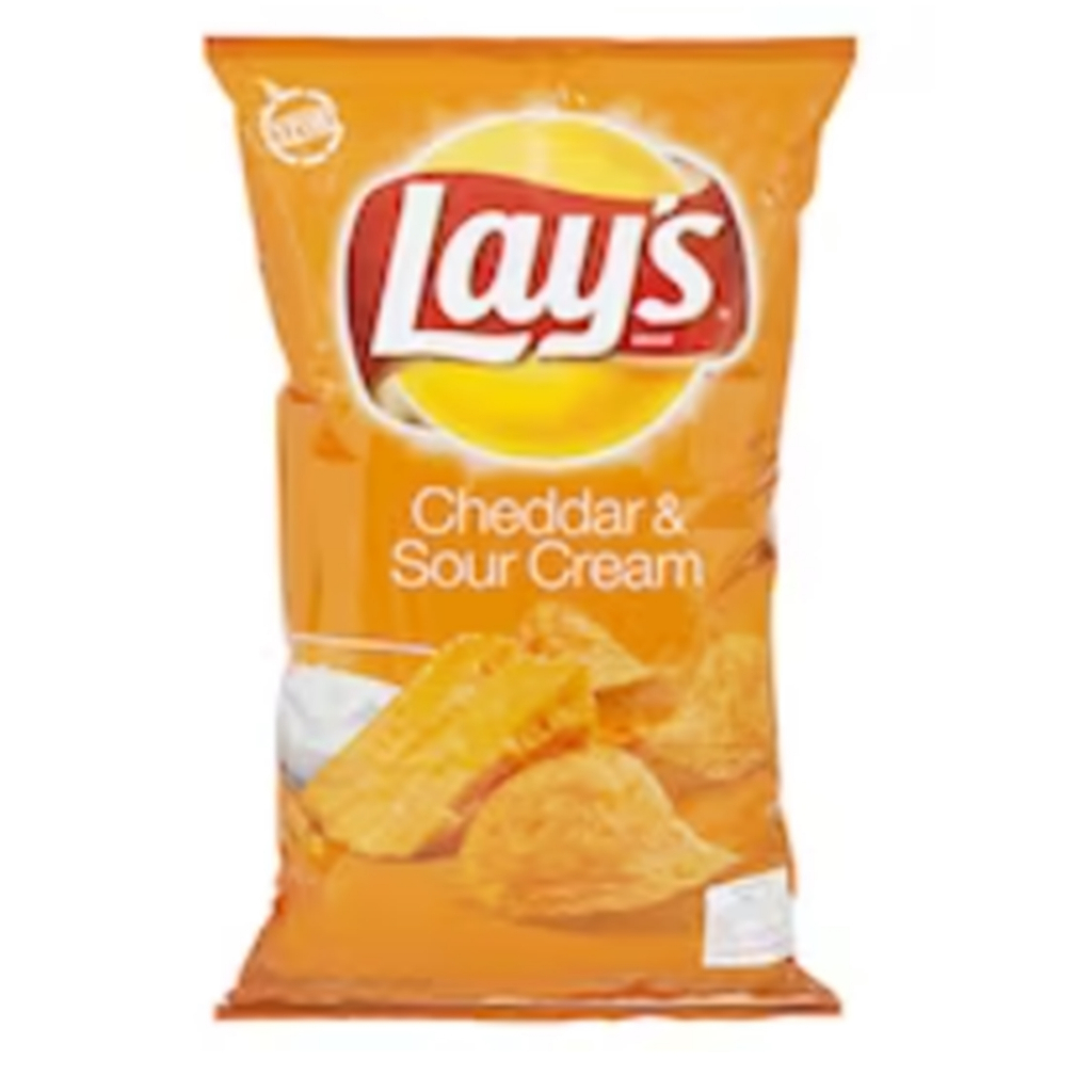 Lays Cheddar And Sour Cream Potato 184.2g.อาหาร ขนมขบเคี้ยว มันฝรั่งทอด