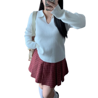 โปรโมชั่น : CiCi PlusB6079เสื้อเเขนยาวคอปก ผ้าไหมพรม ผ้ายืด ใส่สบาย สไตล์สาวพลัสไซส์