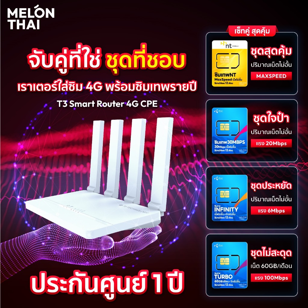 Router WiFi CPE เราเตอร์ ใส่ซิม กระจายสัญญาณ T3 Smart 4G ใช้งานง่าย ...