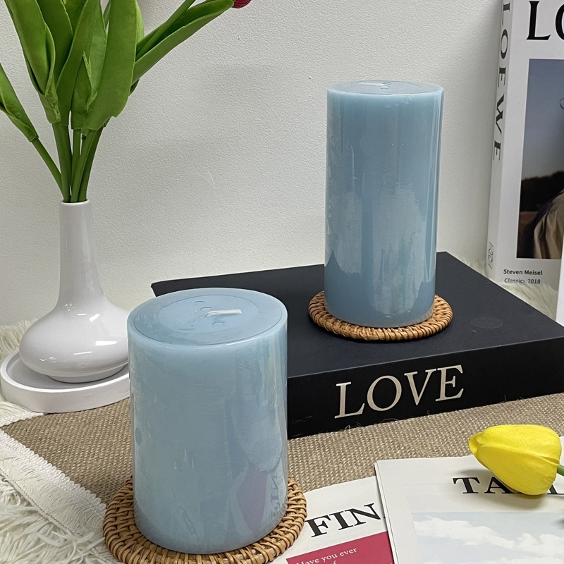 เทียนหอม เทียนเบสิคสีฟ้า กลิ่นโอเชียน 3x4 นิ้ว / 3x6 นิ้ว Light Blue